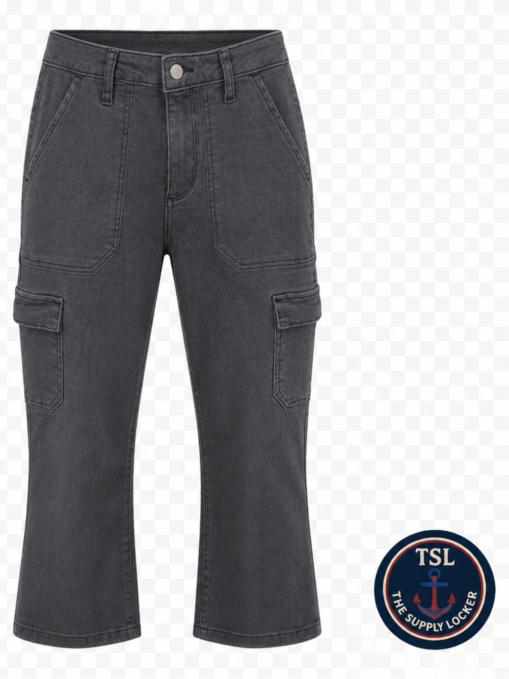 Sonoma High Rise Cargo Flare Pants Womens 8P Gray Stretch NWT Petite